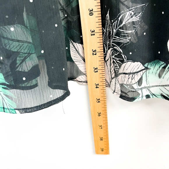 Love & Legend Black White & Green Long Sleeve Sheer Button-Up Blouse - Picture 9 of 10